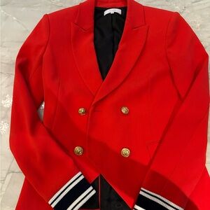 Bright Red Double-Breasted Blazer with Gold Buttons